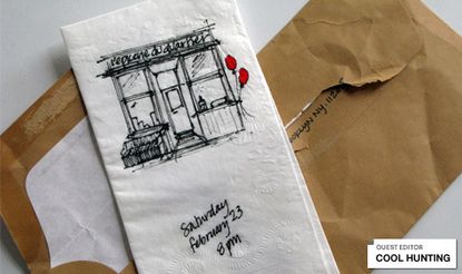 Napkin with shop front sketch