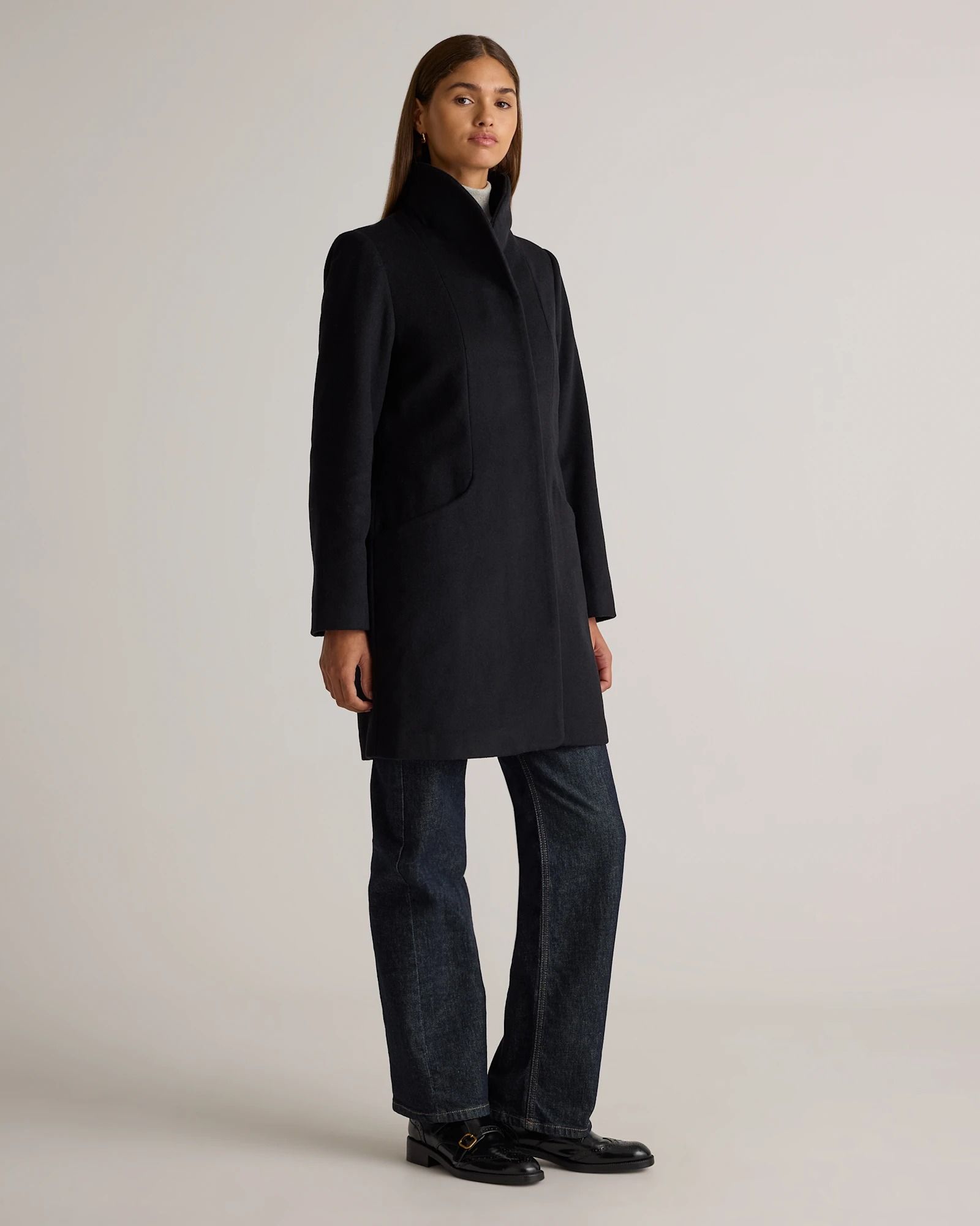 Italian Wool Cocoon Coat in Black