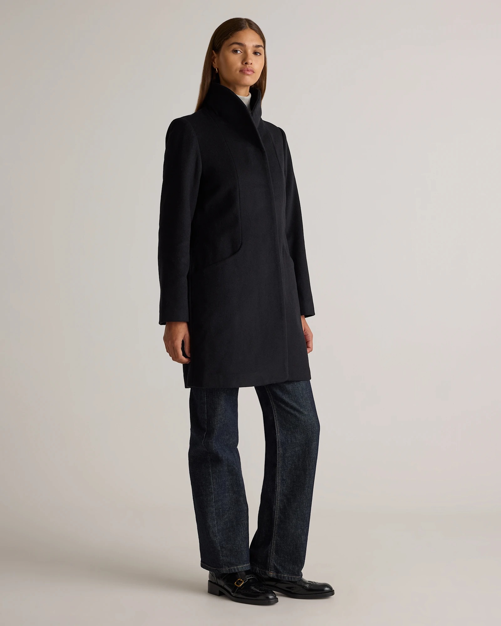 Italian Wool Cocoon Coat in Black