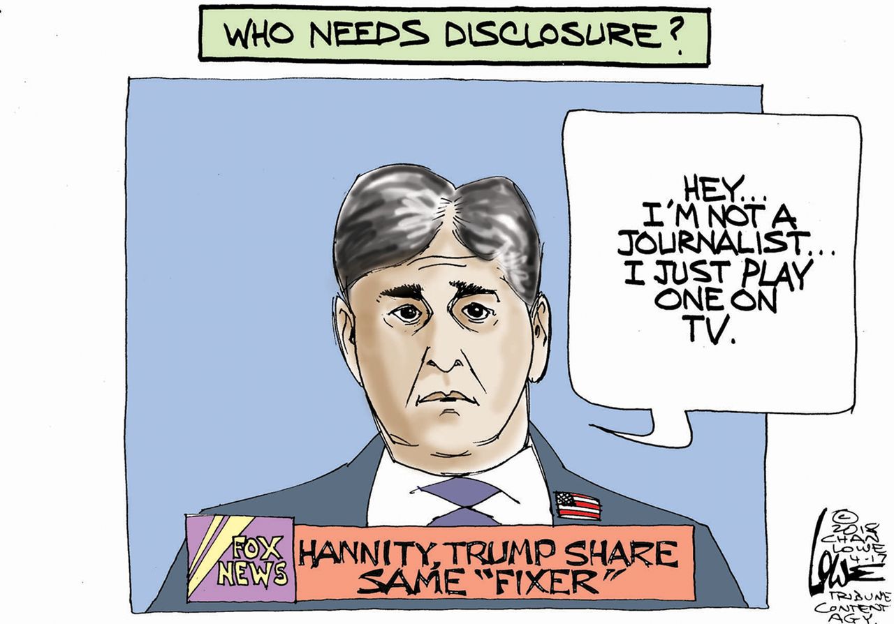 Political cartoon U.S. Sean Hannity Trump Michael Cohen journalism Fox News