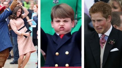 L-R: Kate Middleton dances with Paddington; Prince Louis; Prince Harry