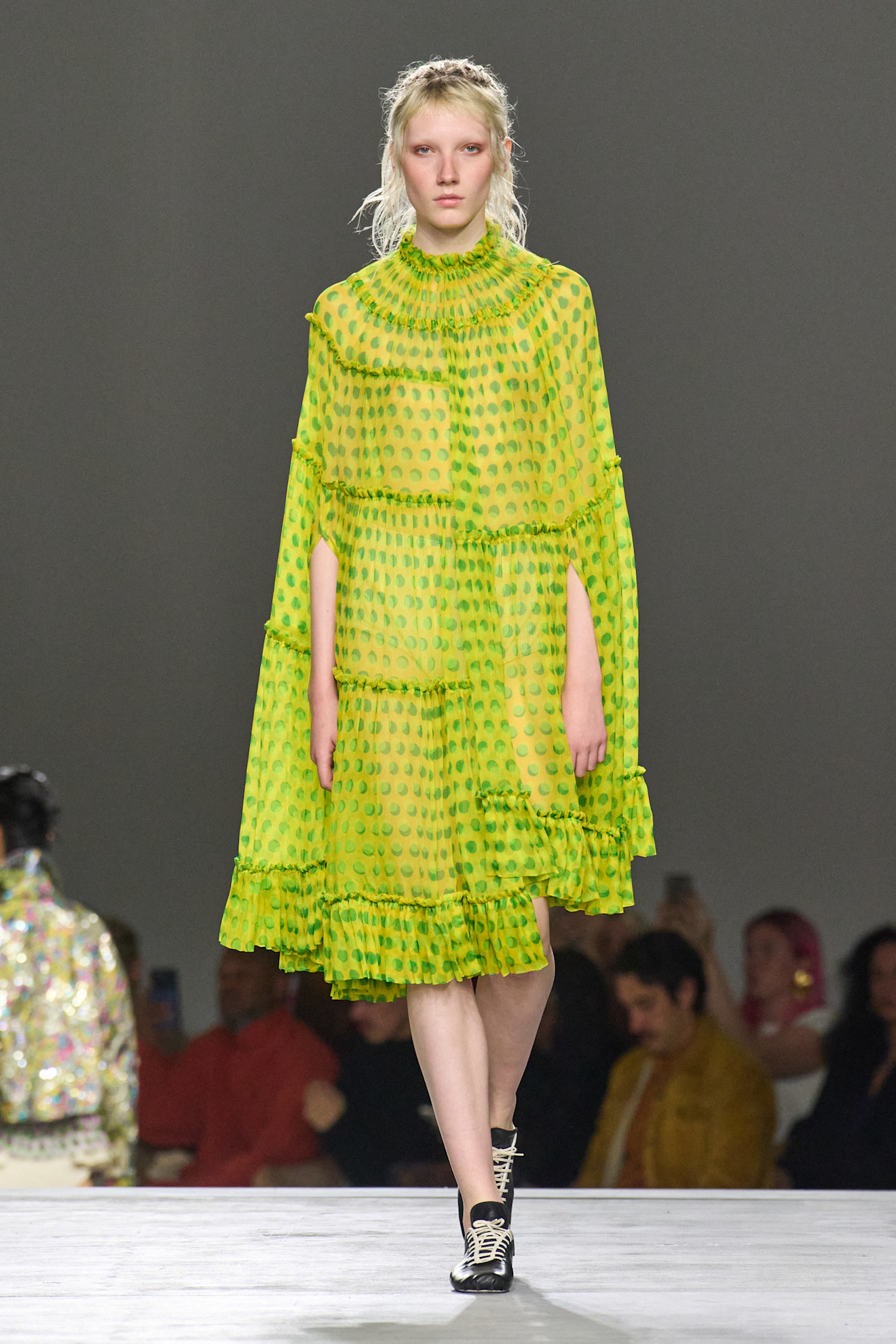 A model wore a freaky green color trend on the Dries Van Noten Spring 2026 runway