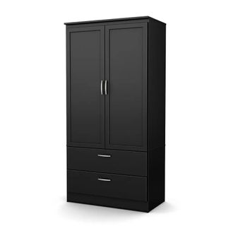 A two-door black wardrobe