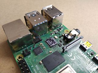Close up of the bridge soldered on to the Raspberry Pi 4