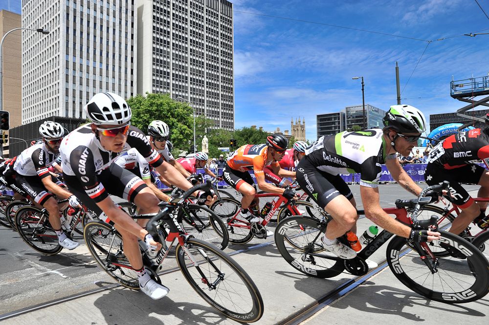 Tyler Farrar takes a corner during stage 6 at the Tour Down Under