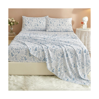 Boho floral blue and white bedding set