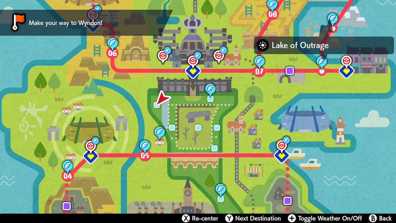 Pokemon Sword and Shield map showing Lake of Outrage