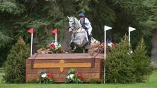 Bubby Upton and Its Cooley Time clear a large wooden chest on the 2025 Blenheim European Eventing Championships.