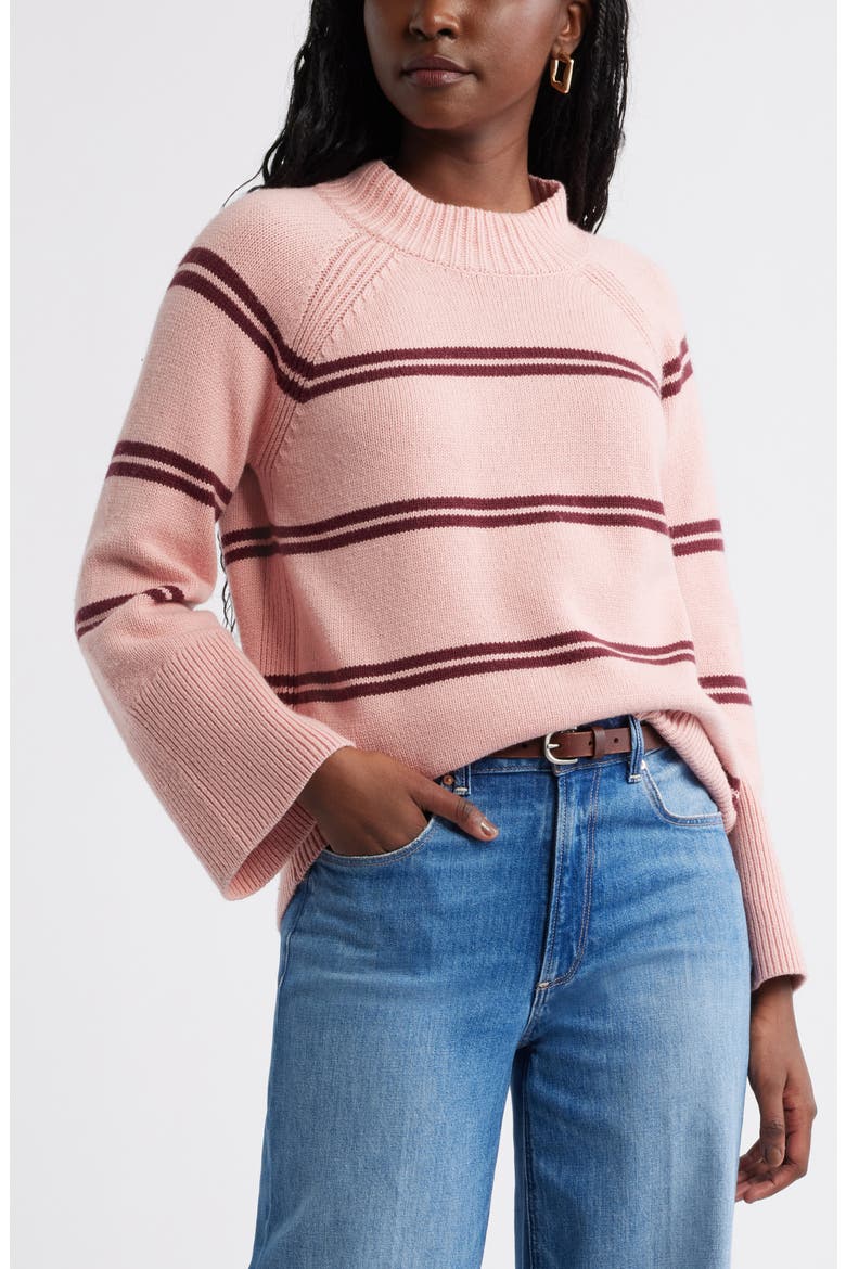 Bell Sleeve Mock Neck Merino Wool &amp;amp; Cotton Sweater