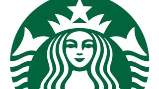 Close view of 2011 Starbucks logo showing asymmetry in the design of the siren