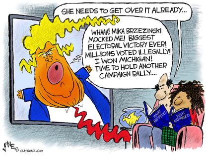 Political cartoon U.S. Trump Clinton book 2016 election