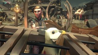 A pirate, a chicken, and a merchant are hanging out in the Sea of Thieves. This isn't the setup for a joke.