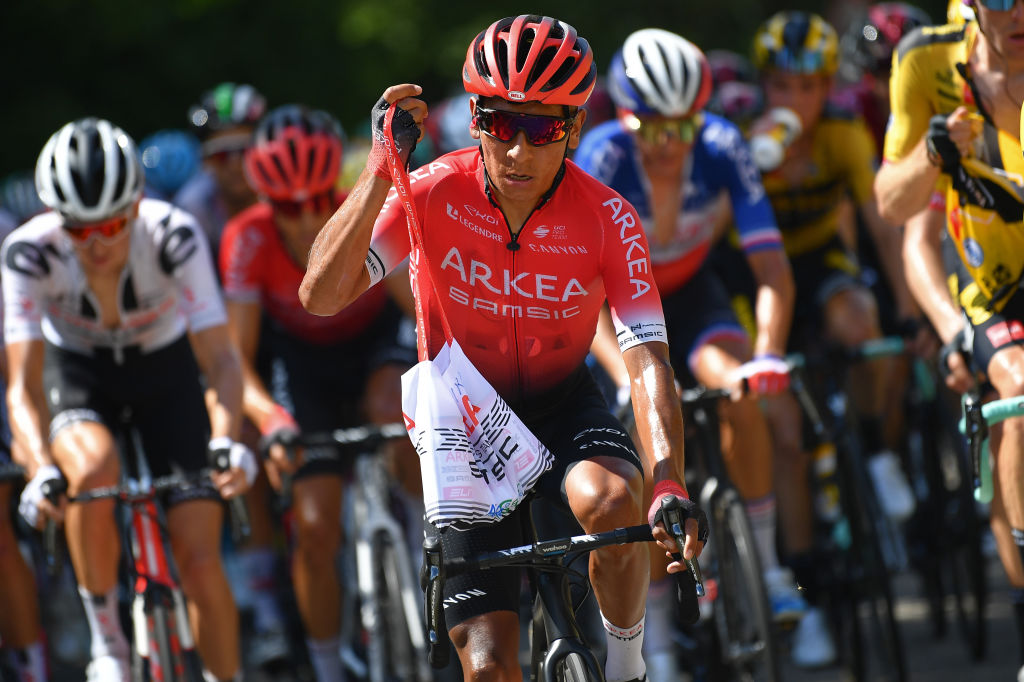 CHARTREUSE FRANCE AUGUST 13 Nairo Alexander Quintana Rojas of Colombia and Team Arkea Samsic Feed Zone during the 72nd Criterium du Dauphine 2020 Stage 2 a 135km stage from Vienne to Col de PorteChartreuse 1316m dauphine Dauphin on August 13 2020 in Chartreuse France Photo by Justin SetterfieldGetty Images