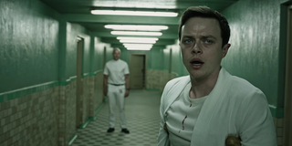 Dane DeHaan on crutches in A Cure For Wellness