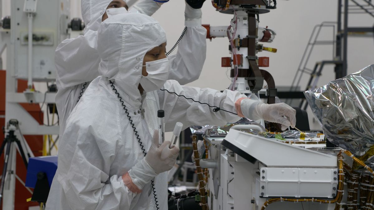 Moogega Cooper, planetary protection lead engineer for the Perseverance rover, sampled the spacecraft&#039;s surface for microbes in June 2019.