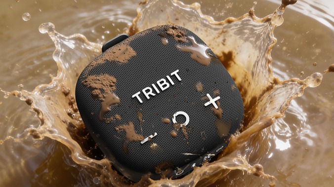 Tribit Stormbox Micro 3 Bluetooth speaker splashing in some mud