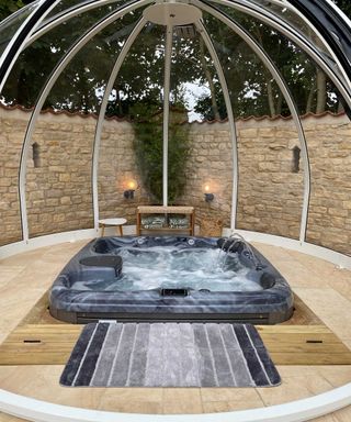 hot tub from 1 Stop Spas in dome shelter