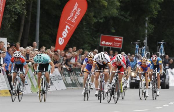 Jay McCarthy, far left, makes a dash for the line