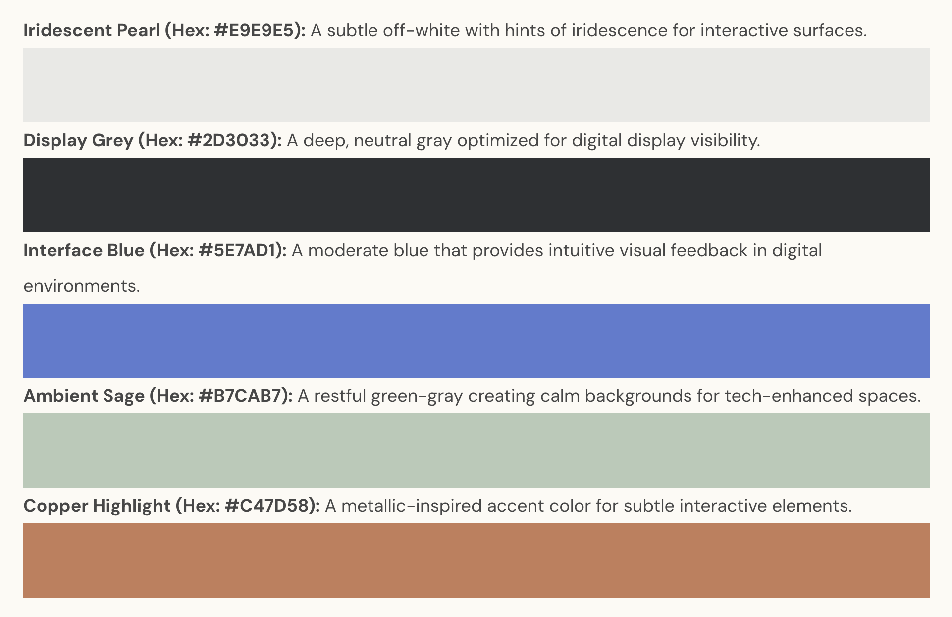 An AI-influenced colour palette from the Color Psychology website