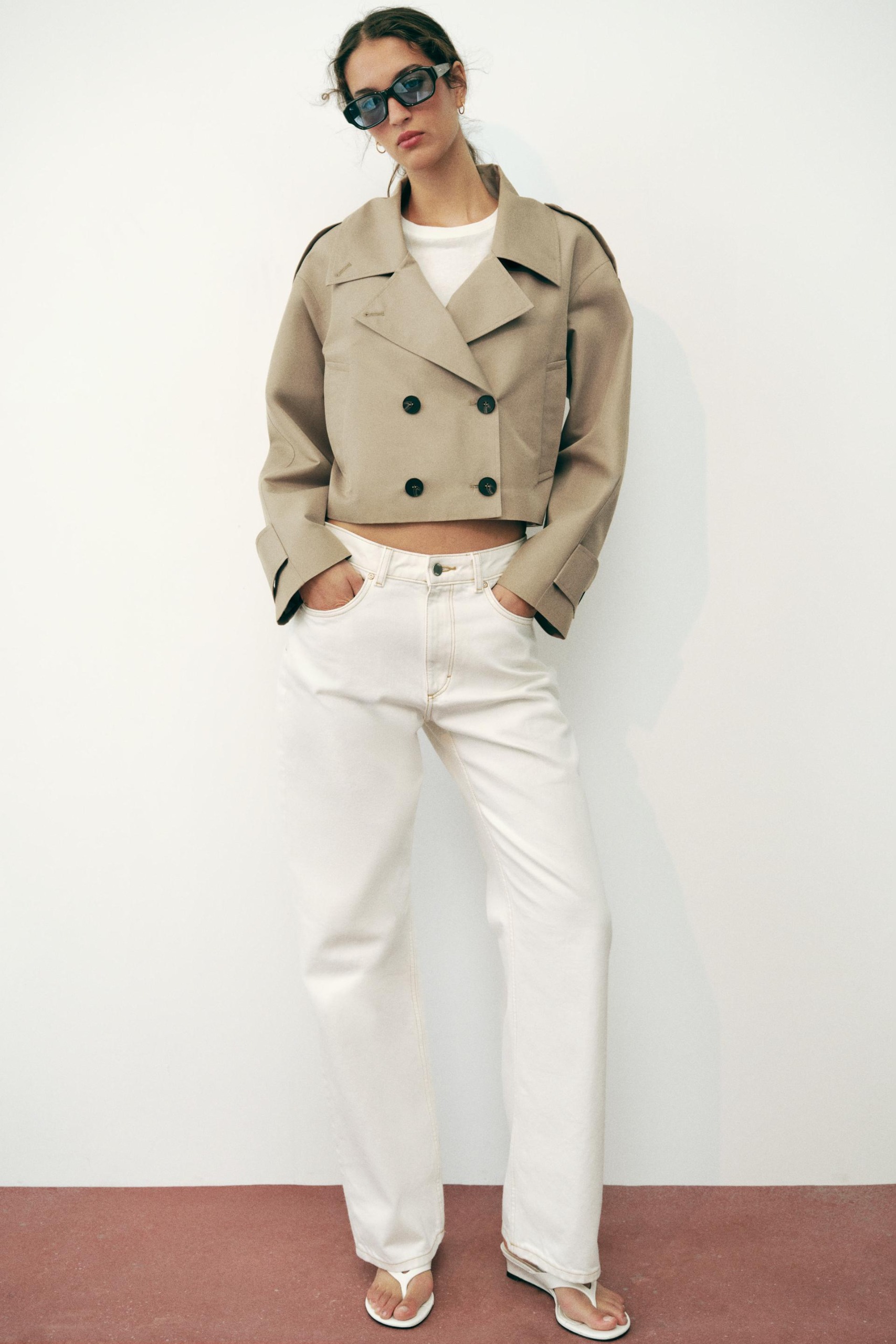 Short Double-Breasted Trench Jacket - Camel - Xs