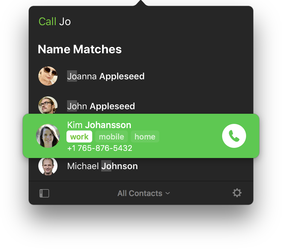 Cardhop Mac Call action