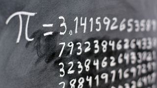 The number pi written out on a blackboard