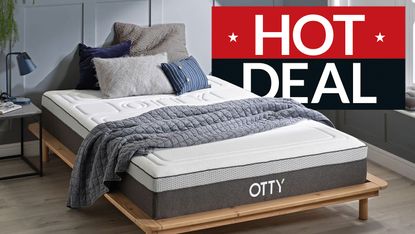 Otty Pure mattress in bedroom with HOT DEAL badge overlaid