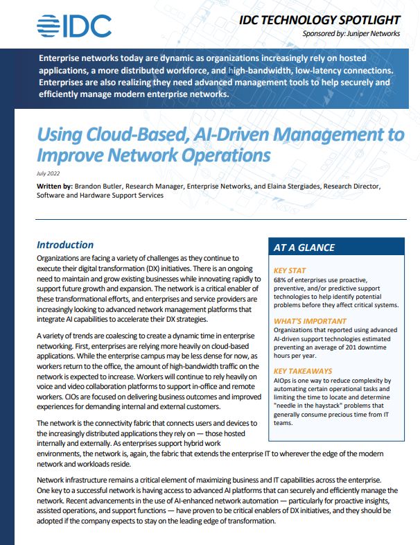 IDC: Using cloud-based, AI-driven management to improve network ...