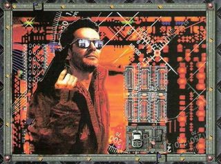 A man with a gun and sunglasses so you know he's cyberpunk