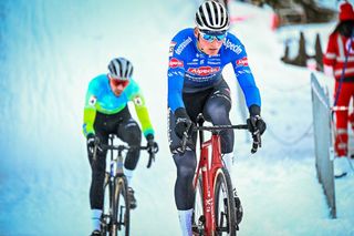 Mathieu van der Poel in action at the 2022 Val di Sole cyclocross World Cup