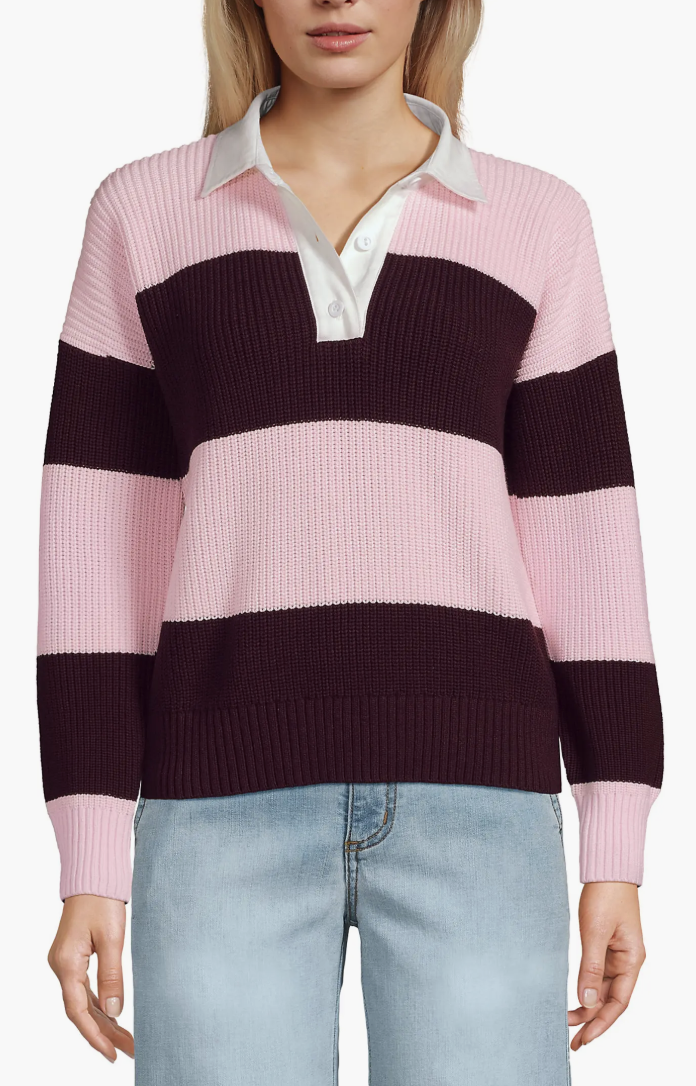 Lands&#039; End, Drifter Rugby With Woven Collar Sweater