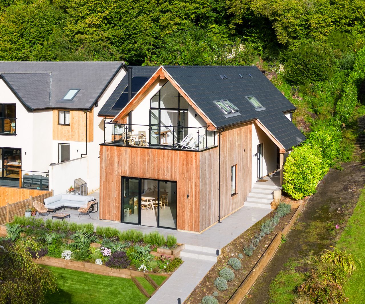 A faraway shot of a self build detached home