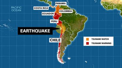 A tsunami hits Chile following a powerful magnitude 8.2 earthquake
