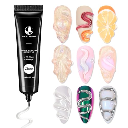 Magic Armor 15g 3d Nail Gel Sculpting Gel Nail Art Glue for Nail Art Designs Diy Nail Craving Molding Gel for 3d Gel Nail Art Polish Painting Drawing Gel Sculpture Gel Nail Decoration Manicure Clear