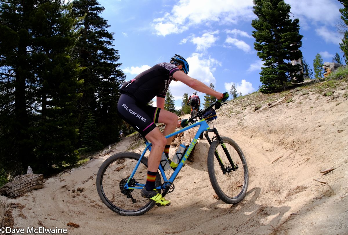 A rider makes his way around one of the uphill switchbacks