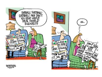 Editorial cartoon sports football world crises