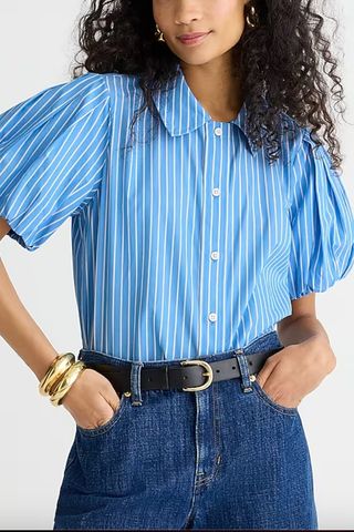 Gamine Puff-Sleeve Shirt in Cotton Poplin