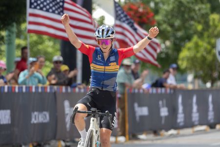 Sophia Wellmeier (California Academy) celebrates her win in the Junior Women's road race at the US national championships