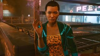 How to find Joytoys in Cyberpunk 2077 - a female joytoy smoking and looking at the camera