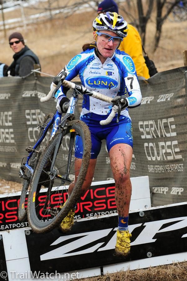 Amy Dombroski heads over the barriers.