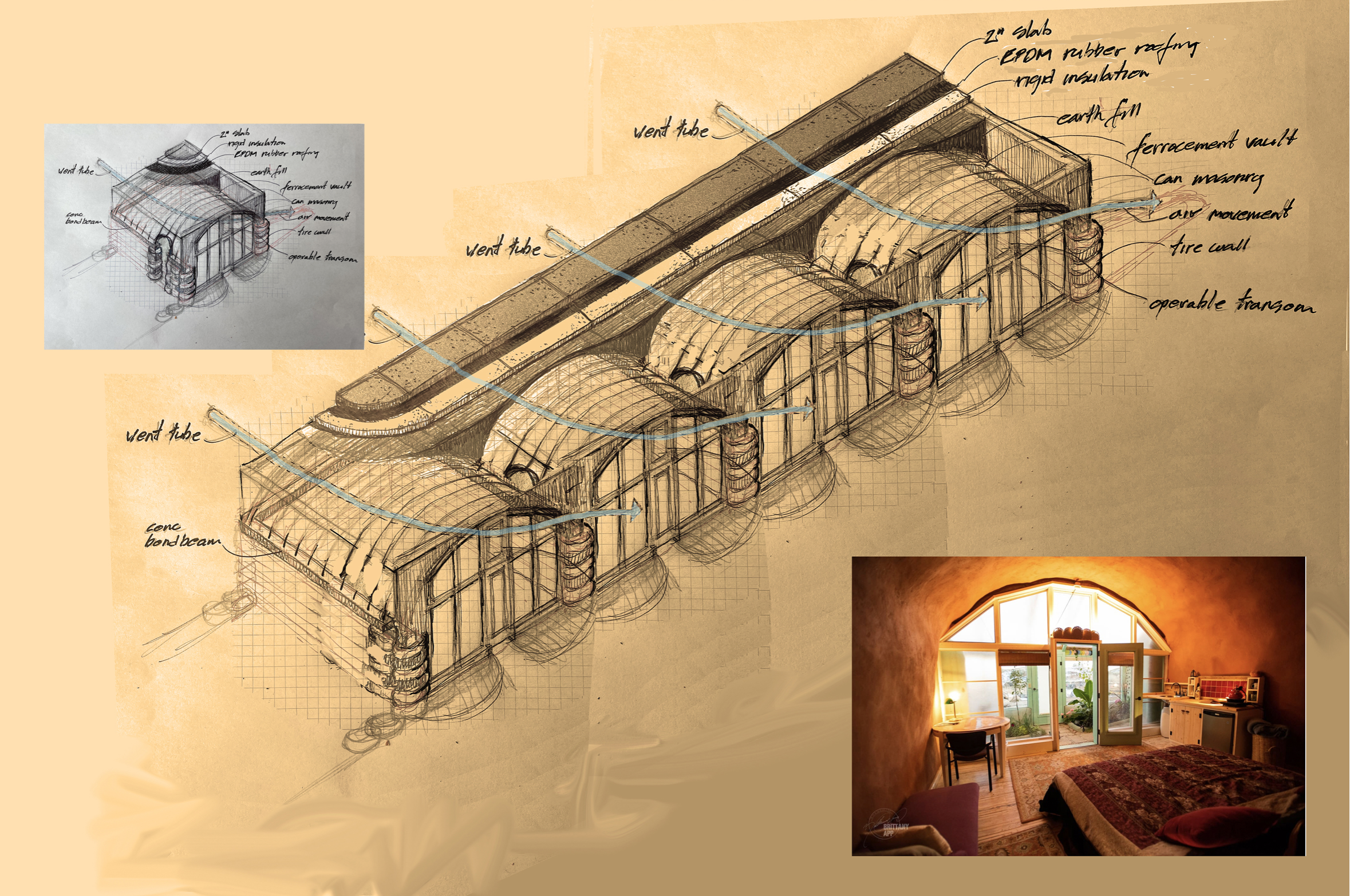 Earthship Biotecture's new Earthship residence - sketch and visualisation
