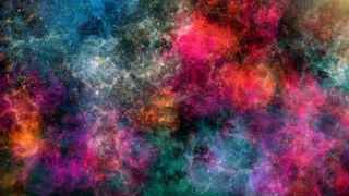 Pluto retrograde 2023: Digital illustration of the universe supernova and galaxies concept.