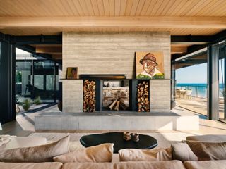 fireplace at Malibu House by Olson Kundig