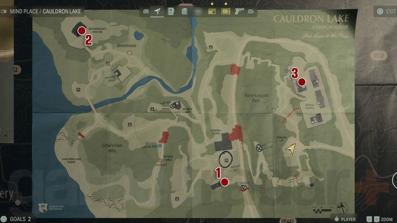 Alan Wake 2 deer head map of cauldron lake