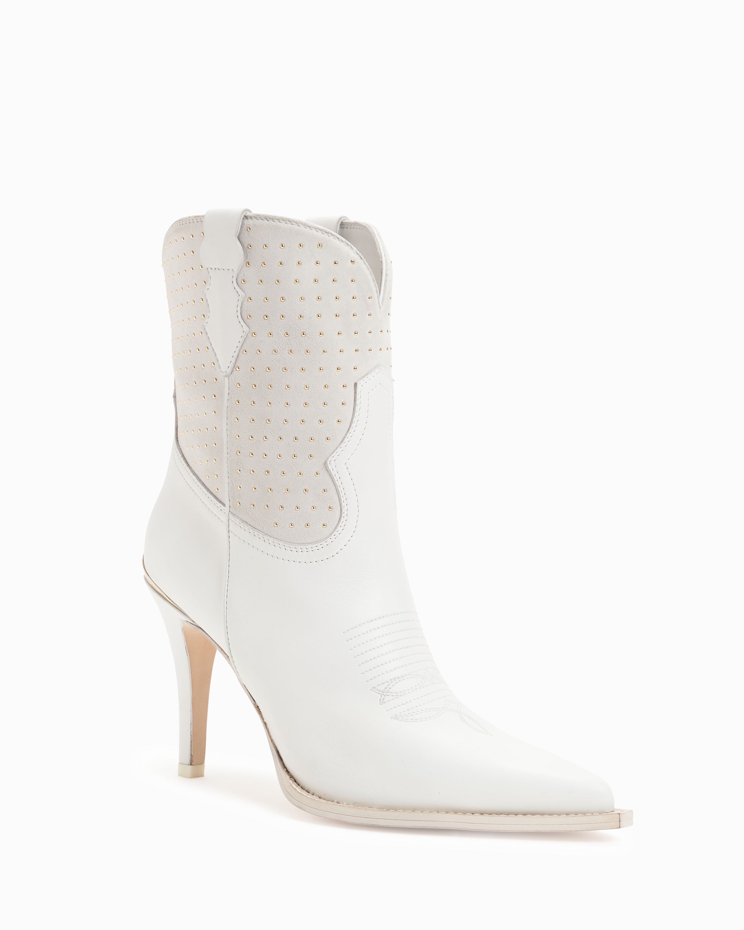 Wallis Studded White Leather &amp;amp; Suede Women's Heeled Cowboy Boot