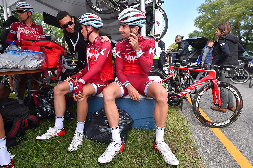 Katusha riders wait for the start in Montreal