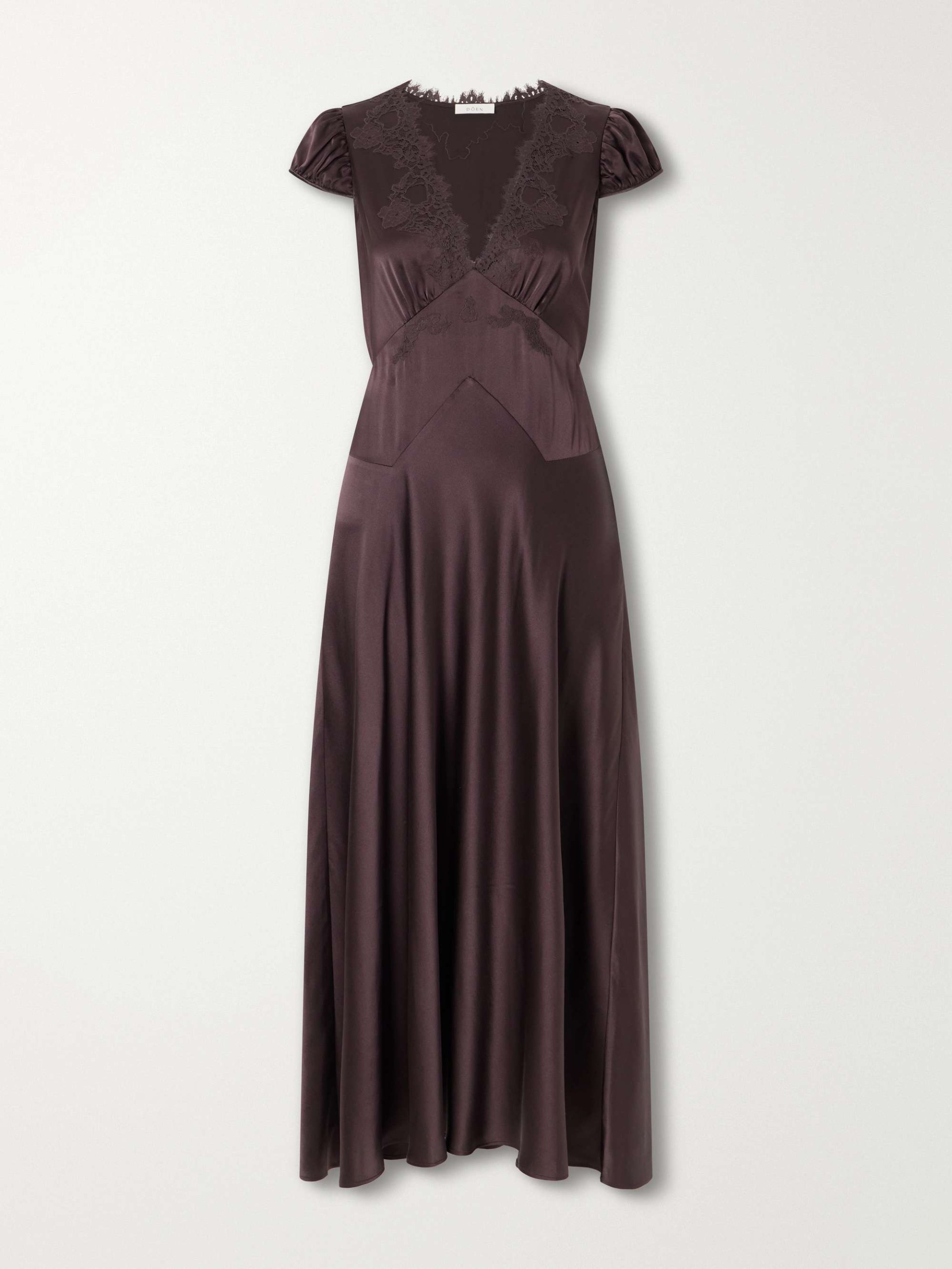 Coraline Lace-Trimmed Silk-Satin Midi Dress