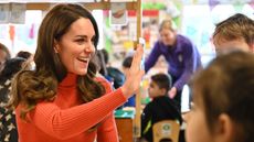 Catherine, Princess of Wales interacts with children making face masks during her visit to Foxcubs Nursery on January 18, 2023
