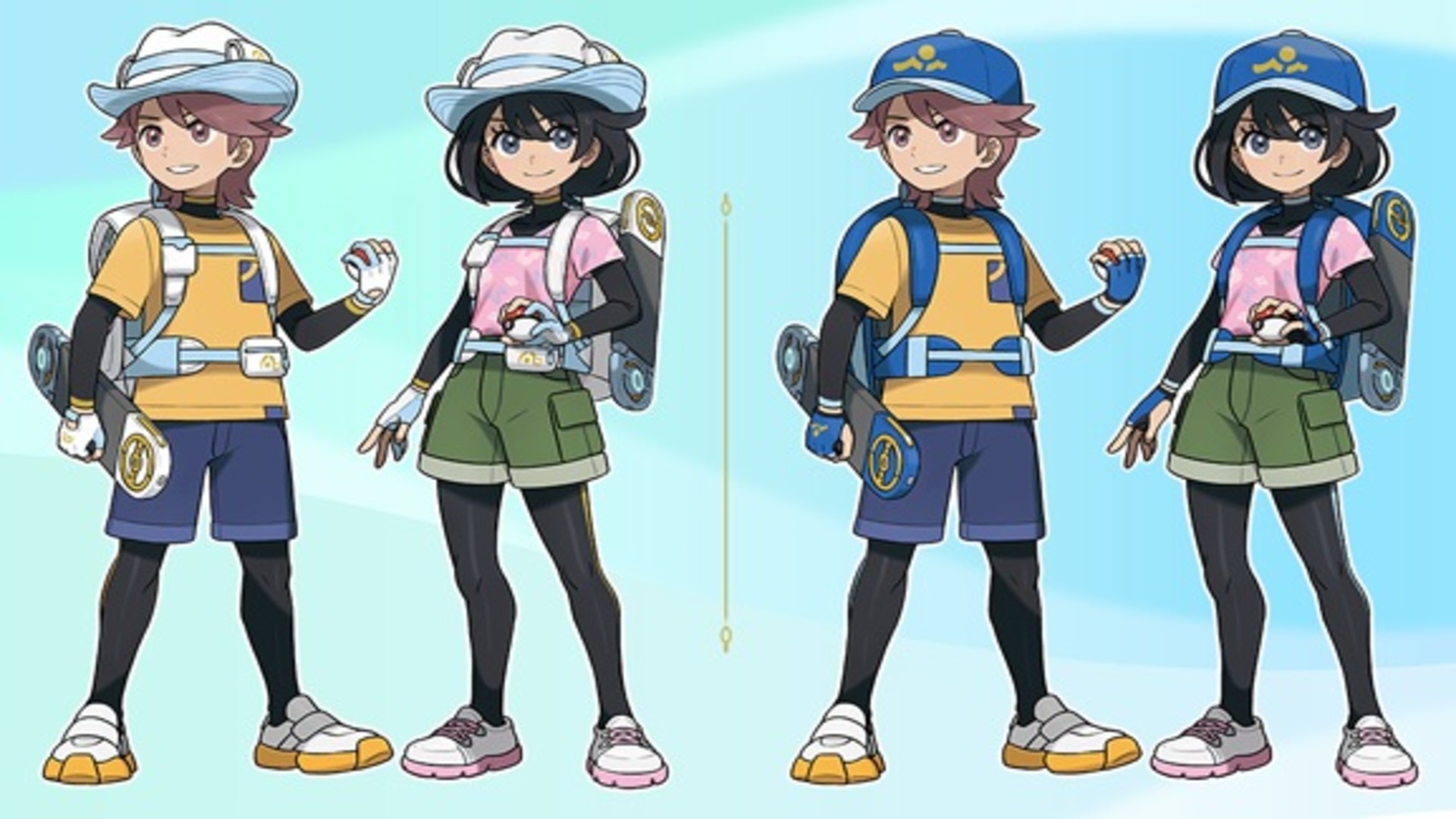 Pokemon Winds and Waves artwork showing the two playable protagonists in outfits for Pokemon Winds on the left, and Pokemon Waves on the right