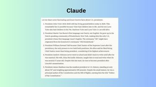 Claude Presidential facts screenshot